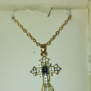 Red Gold and Silver Filigree Cross Necklace